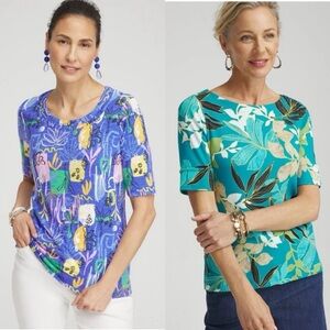 Chicos Tropical Floral Abstract Bundle of 2 Shirts Womens Size Small